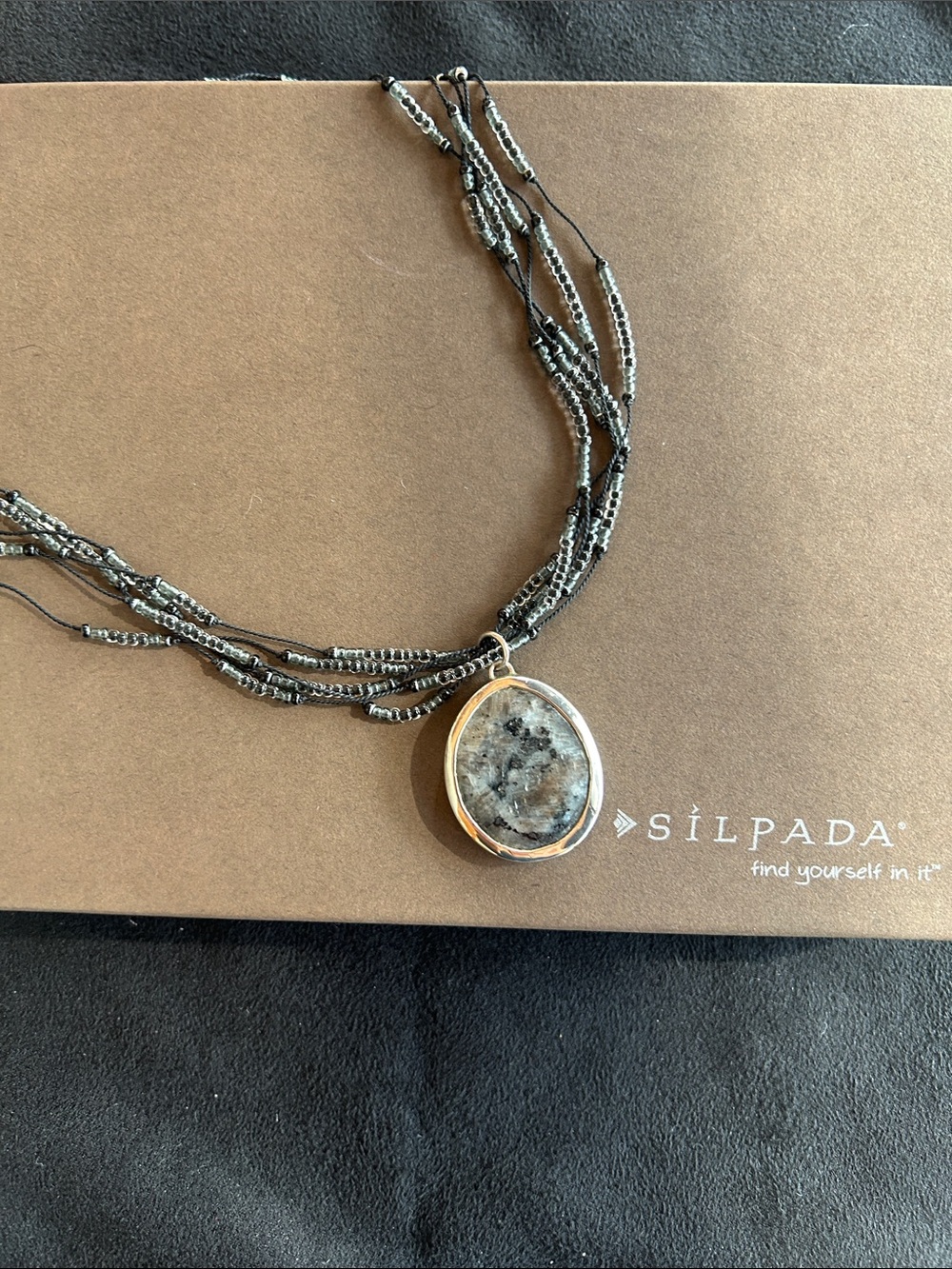 Silpada N1895 Black Silk Multi-Strand & Quartz Pendant Necklace